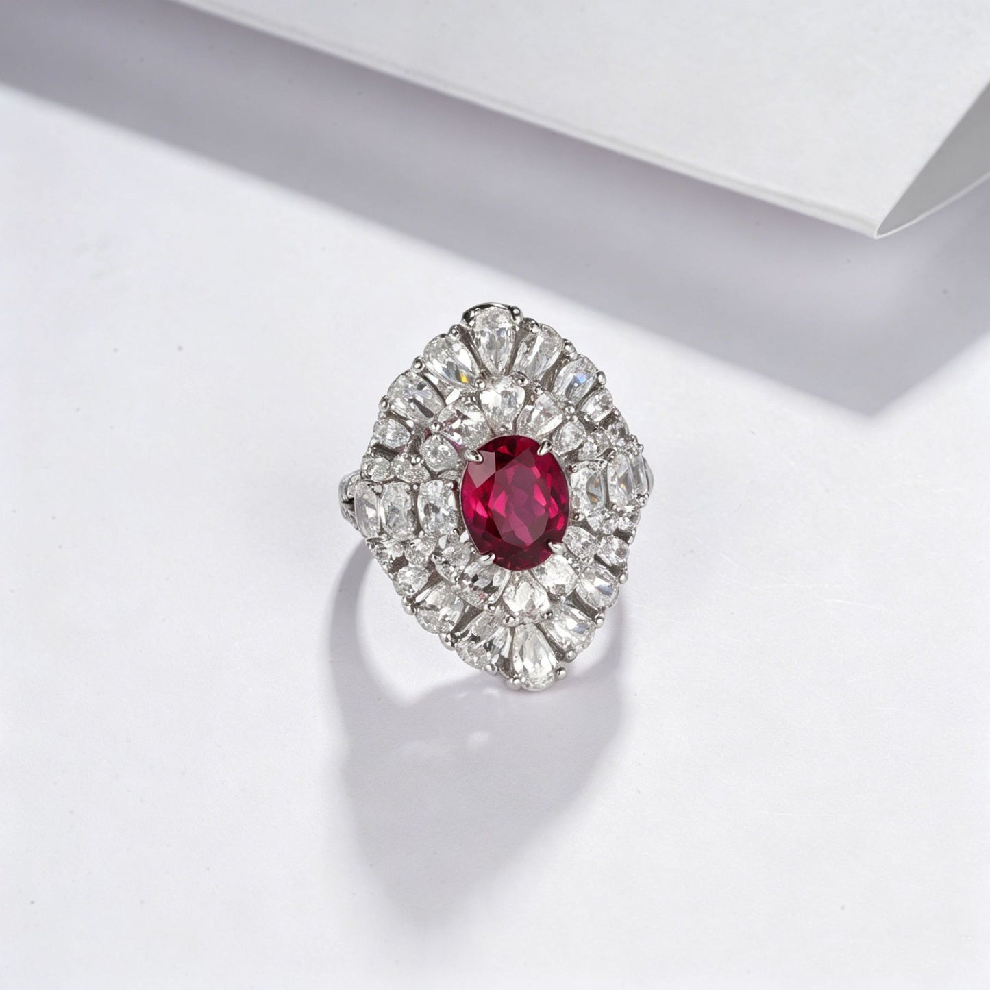 S925 Sterling Silver Lab Ruby Pave Ring for Women, Premium Designer - Photo 4
