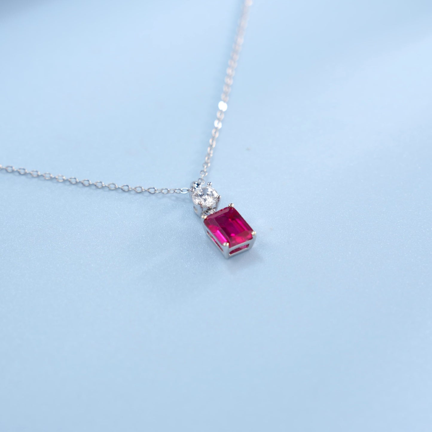Square S925 Silver Pendant Pigeon Blood Ruby Necklace, Diamond Versatile - Photo 3