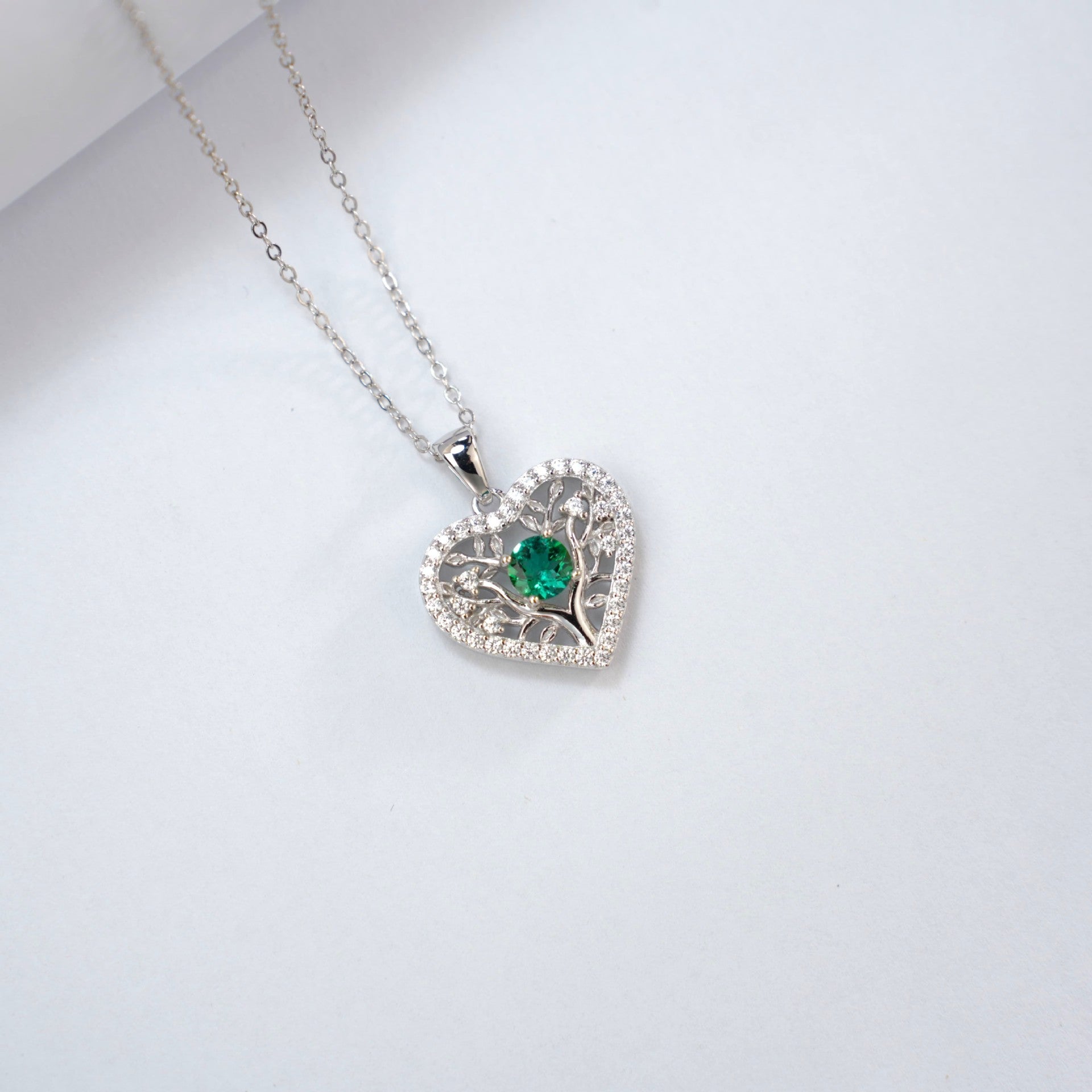 S925 Sterling Silver coloured Gemstone Heart Tree of Life Necklace, Hollow Round Diamond - Photo 4
