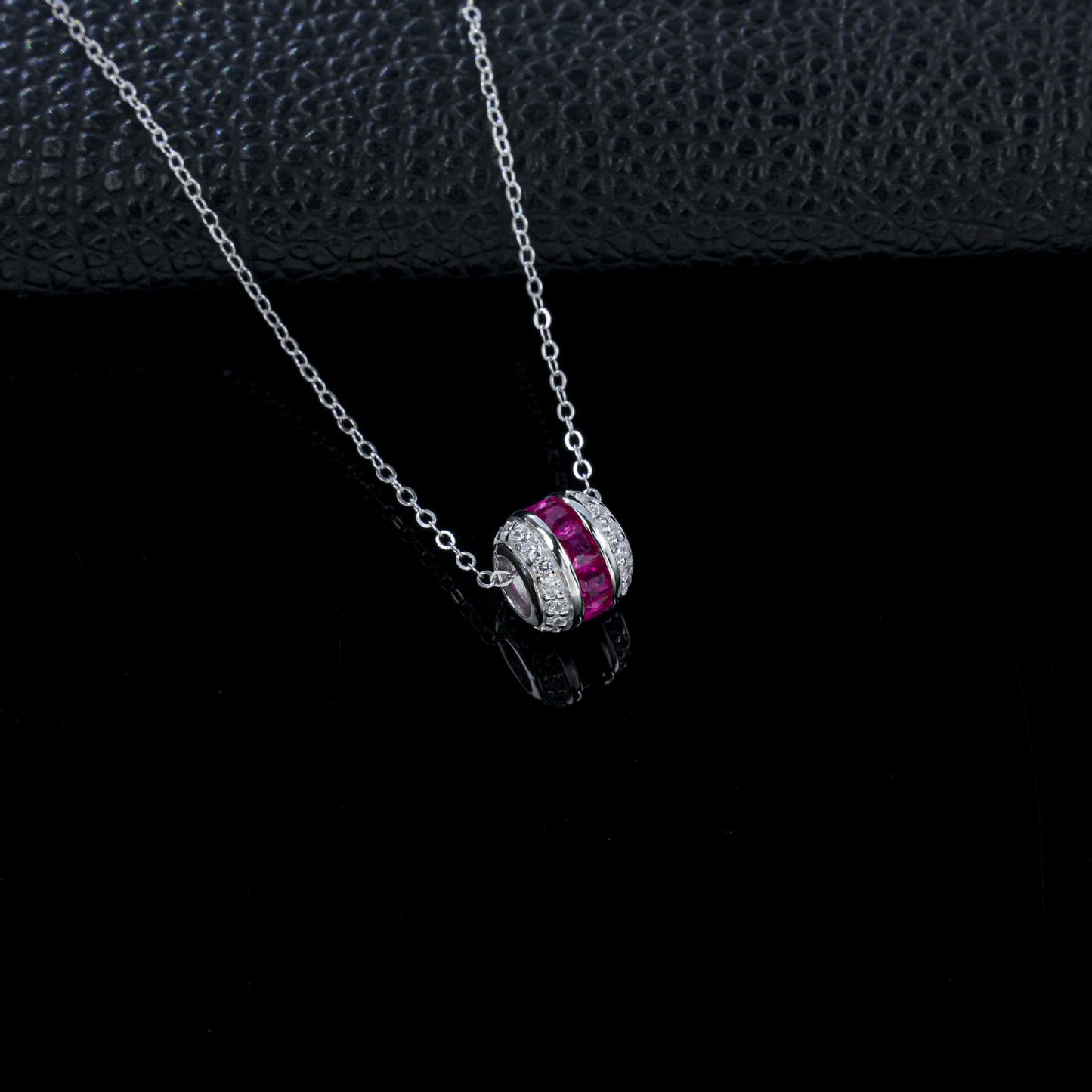 Lab Ruby Necklace 925 Sterling Silver Micro-Set, Elegant Premium - Photo 3