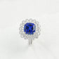 S925 Sterling Silver Lab Sapphire Cushion Halo Ring, Valentine Birthday Gift for Girlfriend - Photo 2