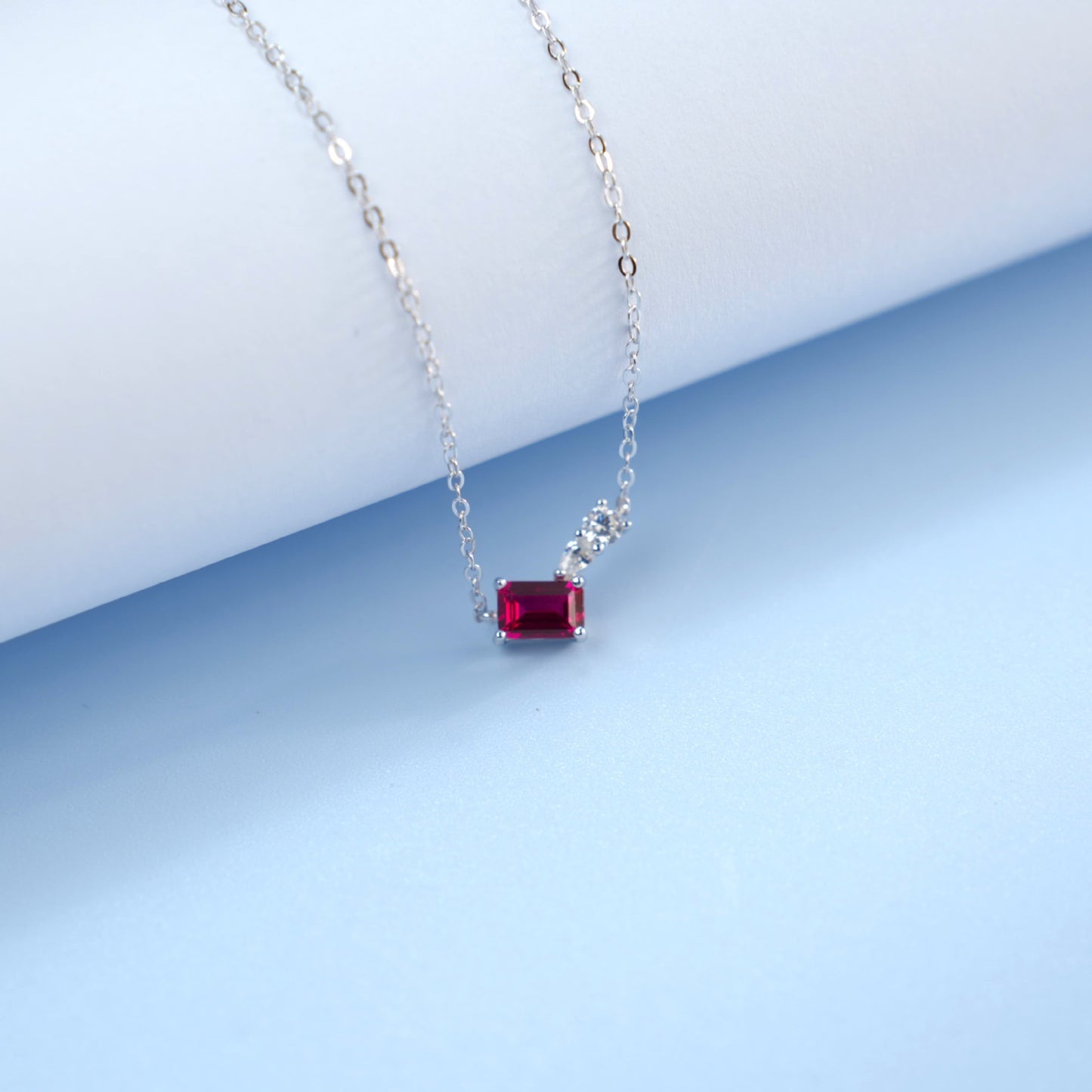 S925 Silver Pendant Pigeon Blood Ruby Necklace, Square Diamond Chain - Photo 4