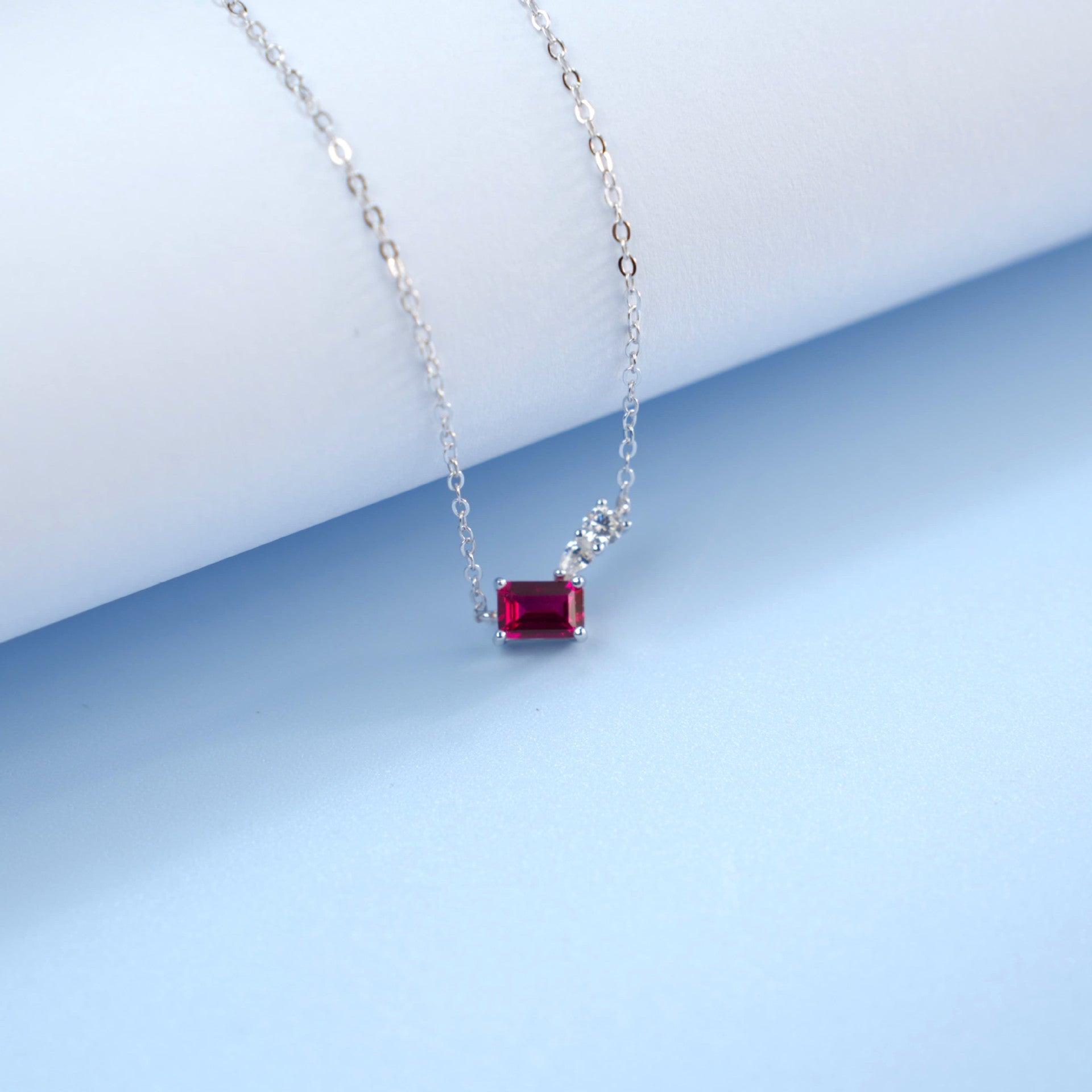 S925 Silver Pendant Pigeon Blood Ruby Necklace, Square Diamond Chain - Photo 4