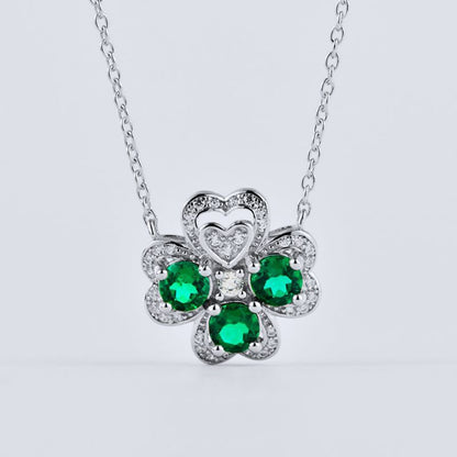 S925 Sterling Silver Lab Emerald Four-Leaf Clover Necklace, Fresh Versatile - Photo 5