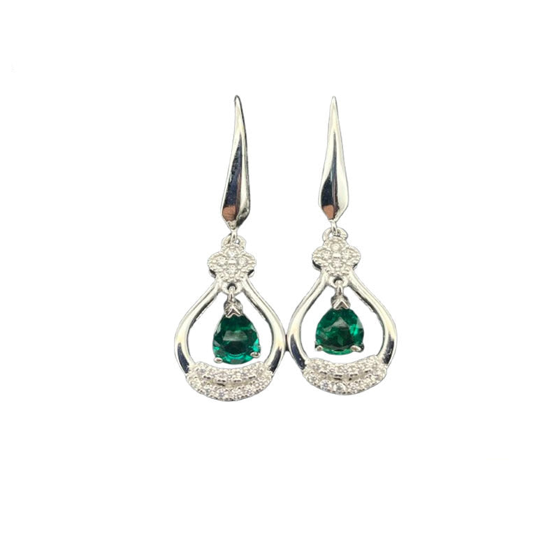 925 Sterling Silver Lab Emerald Earrings for Women, Zircon Drop Elegant - Photo 1