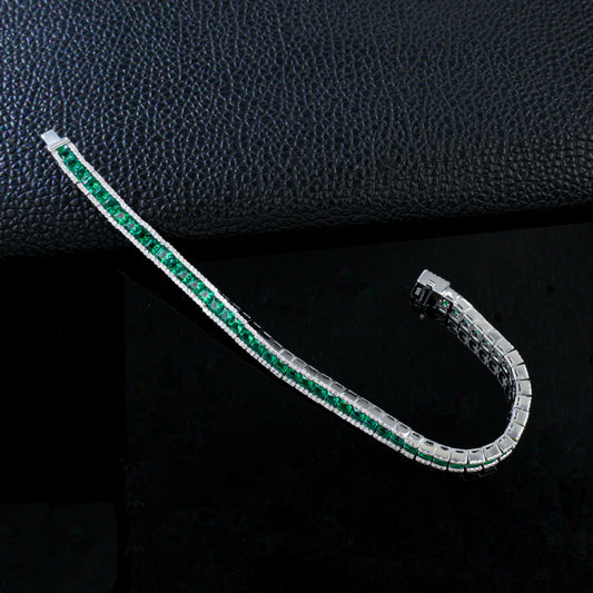 S925 Silver Step-Cut Lab Emerald Double-Side Dense-Set Bracelet, Jewellery - Photo 3