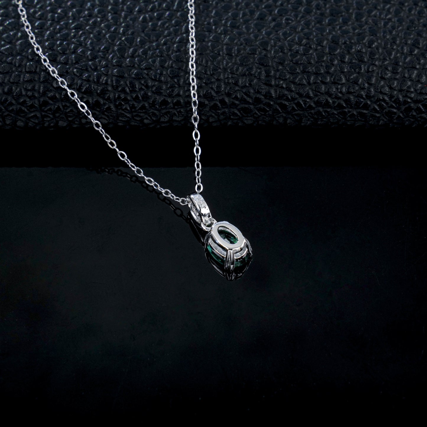 S925 Silver 4-Claw Oval Lab Emerald Pendant, Gift Bestie Birthday - Photo 4
