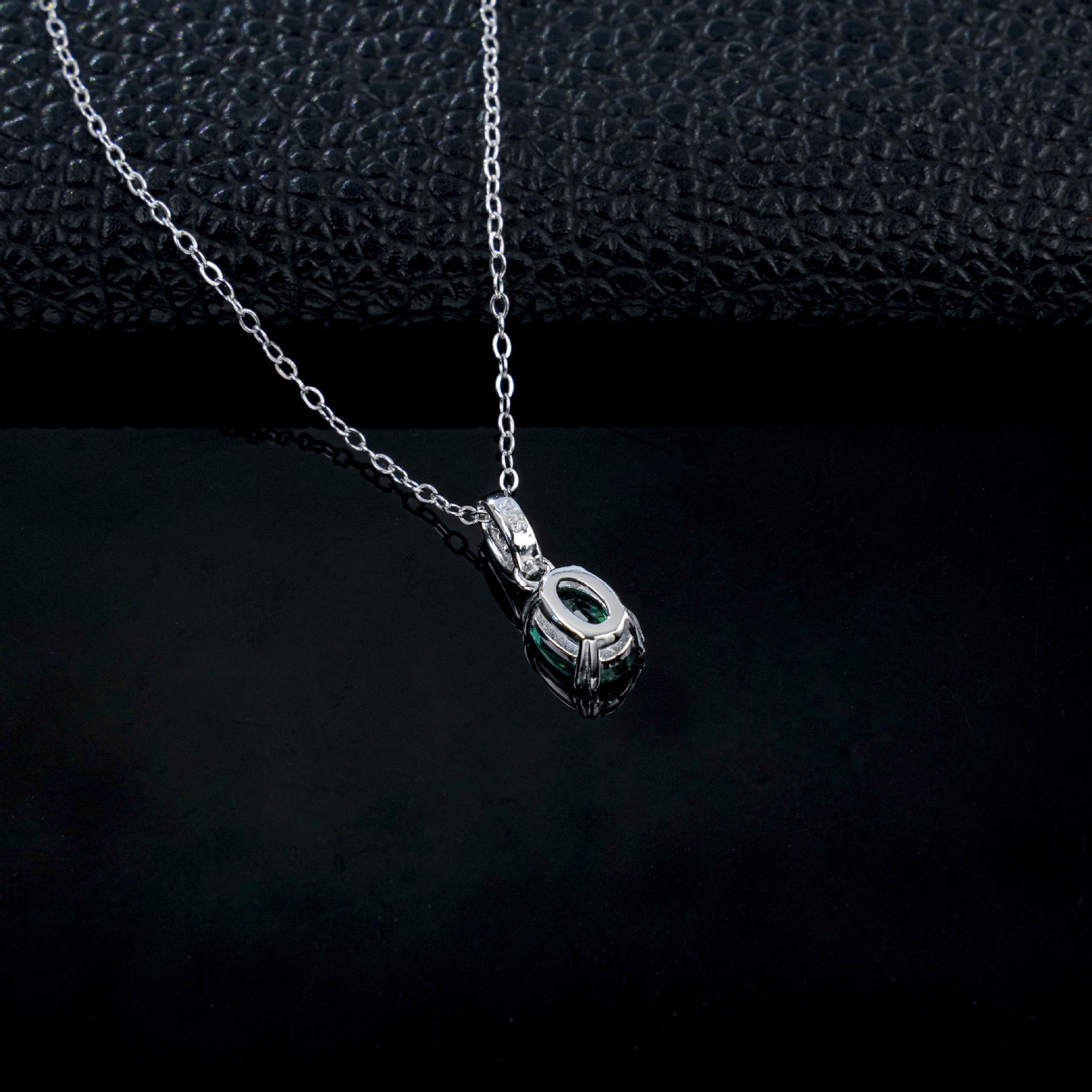 S925 Silver 4-Claw Oval Lab Emerald Pendant, Gift Bestie Birthday - Photo 4