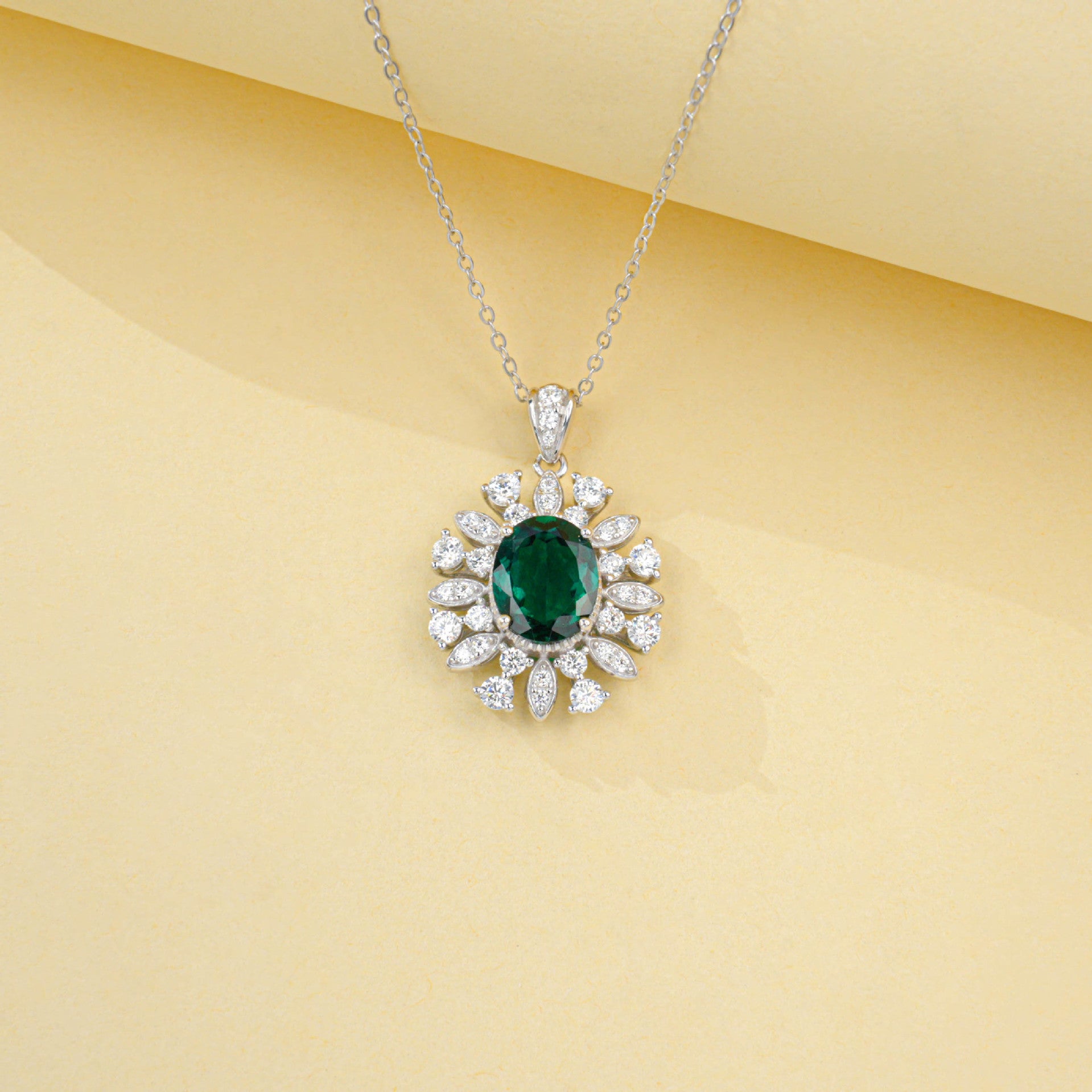 S925 Sterling Silver Lab Emerald Necklace with Diamonds, Premium Choker for Women - Photo 4