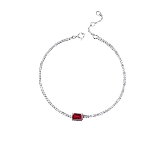 925 Silver Ruby Bracelet Elegant Women's - Photo 5