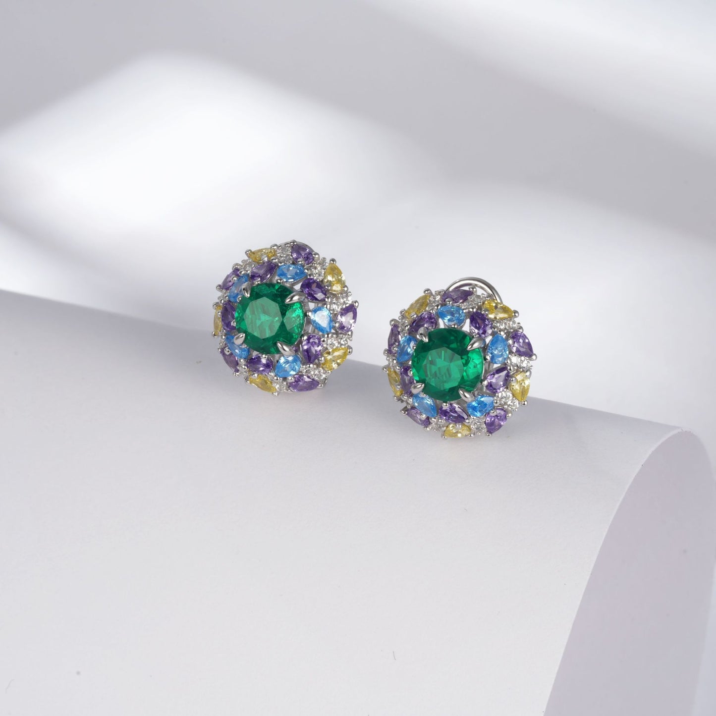 S925 Silver Lab Emerald Multicolor coloured Gemstone Halo Vintage Women's Earrings - Photo 3