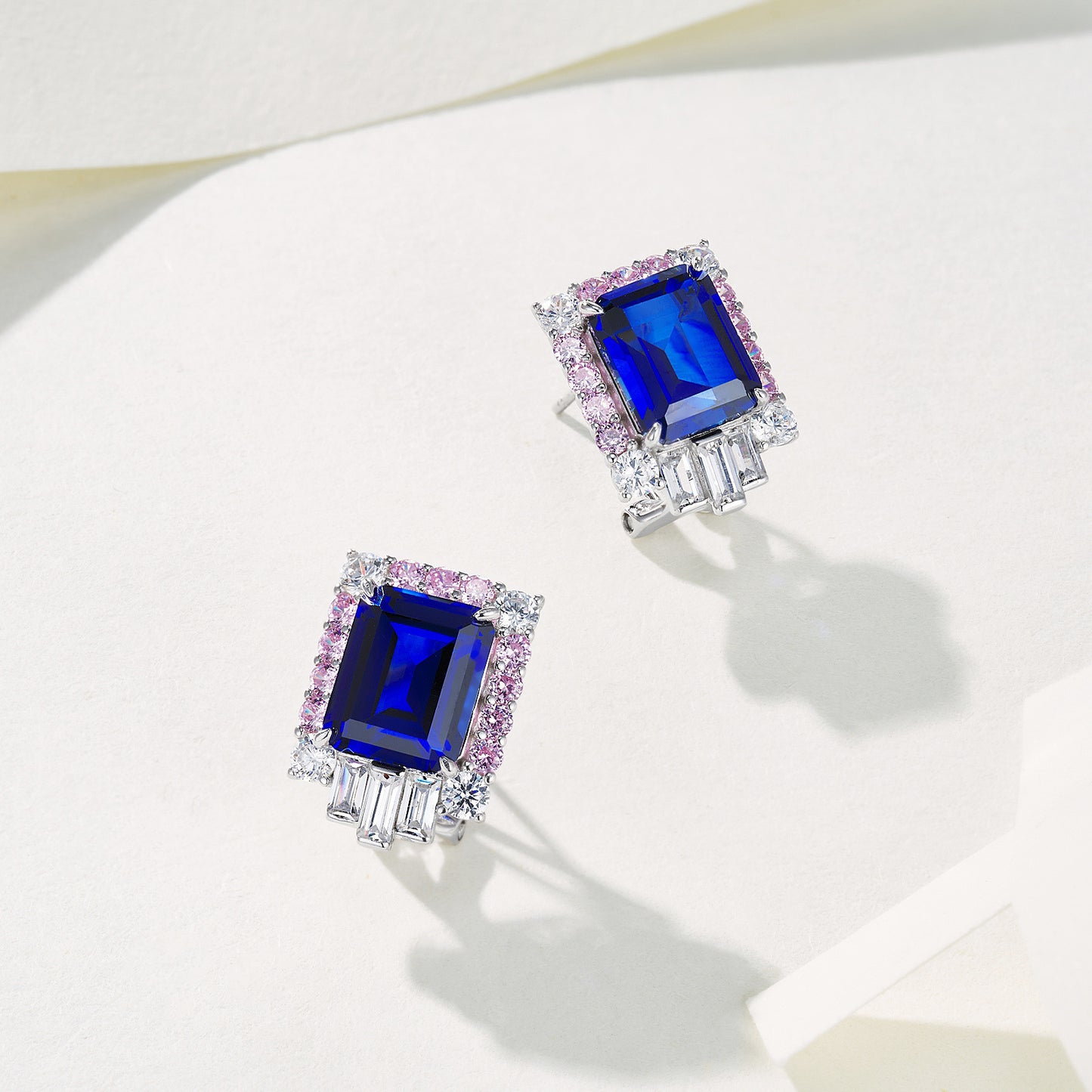 S925 Sterling Silver Lab Sapphire Earrings, Simple Women's Rectangle - Photo 3