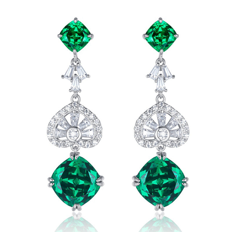 S925 Sterling Silver Green Garnet Heart Tassel Cushion Earrings, Versatile Premium for Women - Photo 5