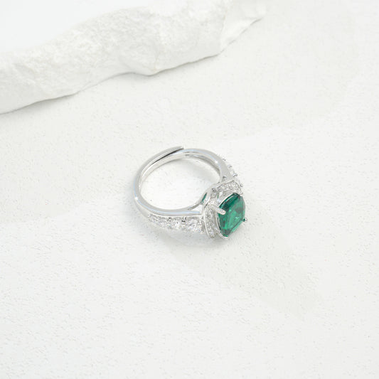 S925 Sterling Silver Lab Gemstone Halo Adjustable Open Ring, Vintage Premium - Photo 3
