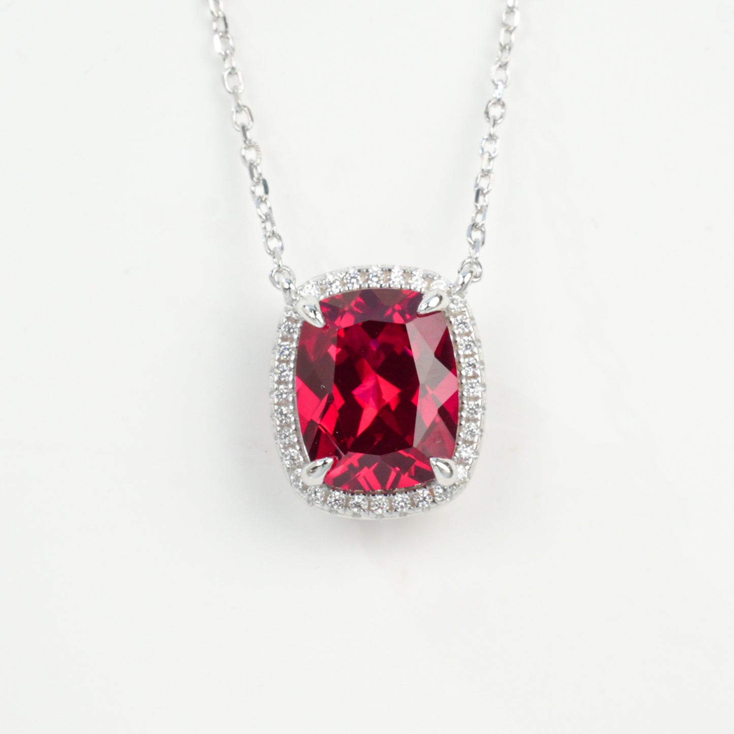 S925 Sterling Silver Lab Ruby Pendant Necklace, for Women - Photo 5