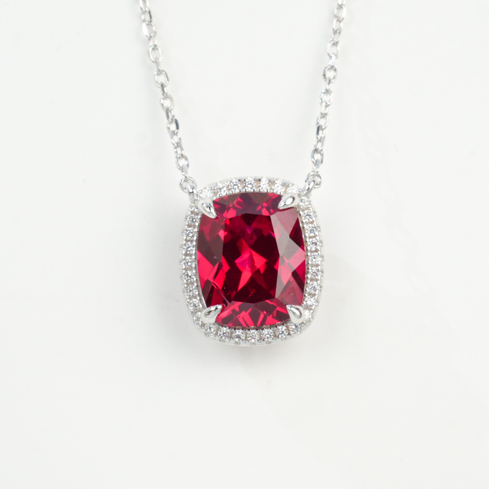 S925 Sterling Silver Lab Ruby Pendant Necklace, for Women - Photo 5