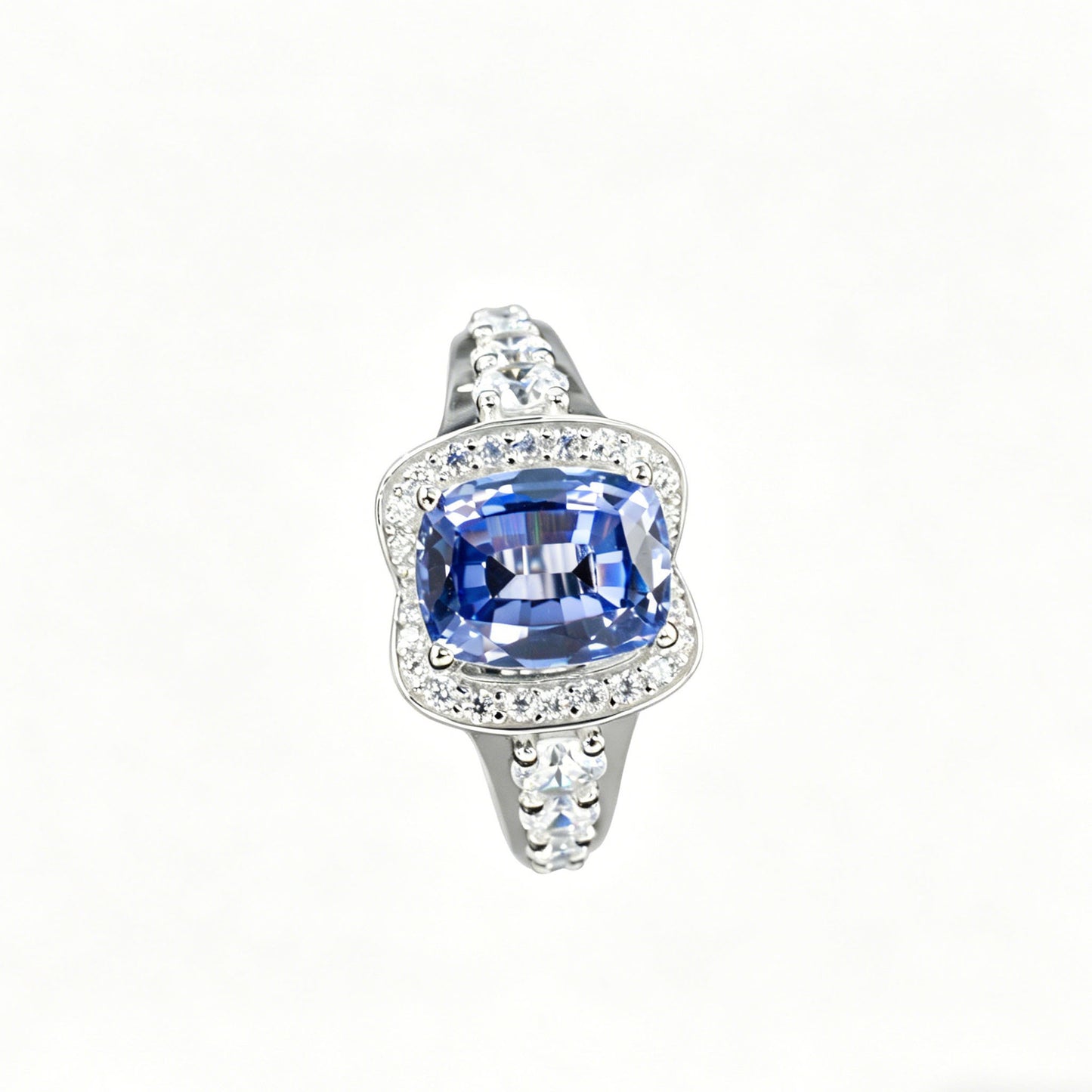 S925 Sterling Silver Cornflower Lab Sapphire Halo Adjustable Open Ring, Vintage Premium - Photo 5