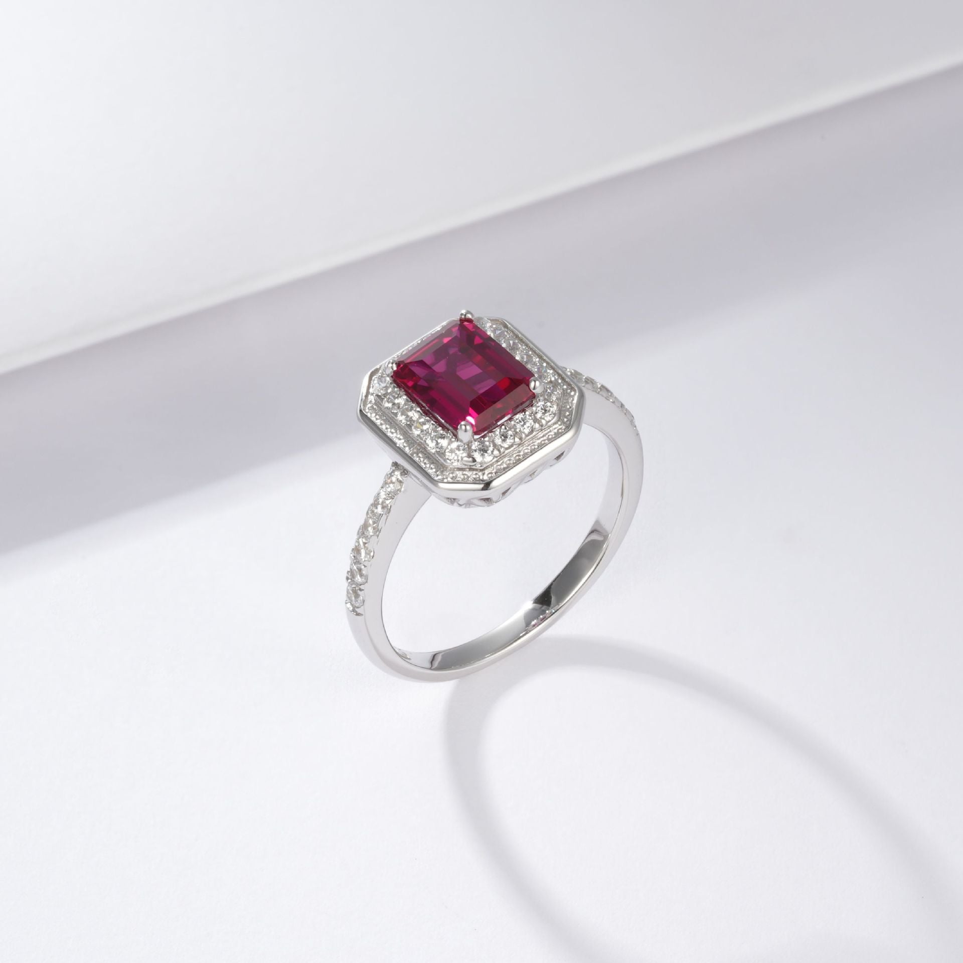 Lab Ruby Ring 925 Sterling Silver Holiday Gift Square-Set, Temperament Ring - Photo 3