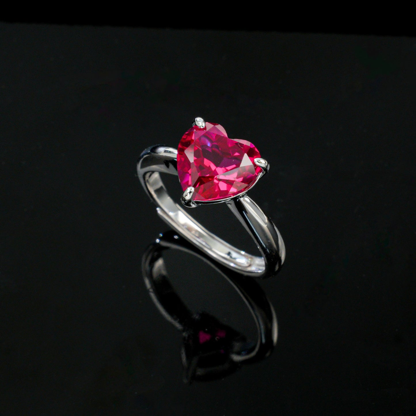 S925 Sterling Silver Lab Ruby Heart-Cut Ring, Versatile for Women - Photo 2