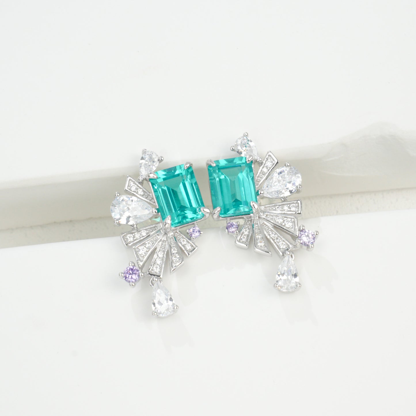 S925 Sterling Silver Lab Paraiba Square coloured Gemstone Multi-Diamond, Versatile - Photo 2