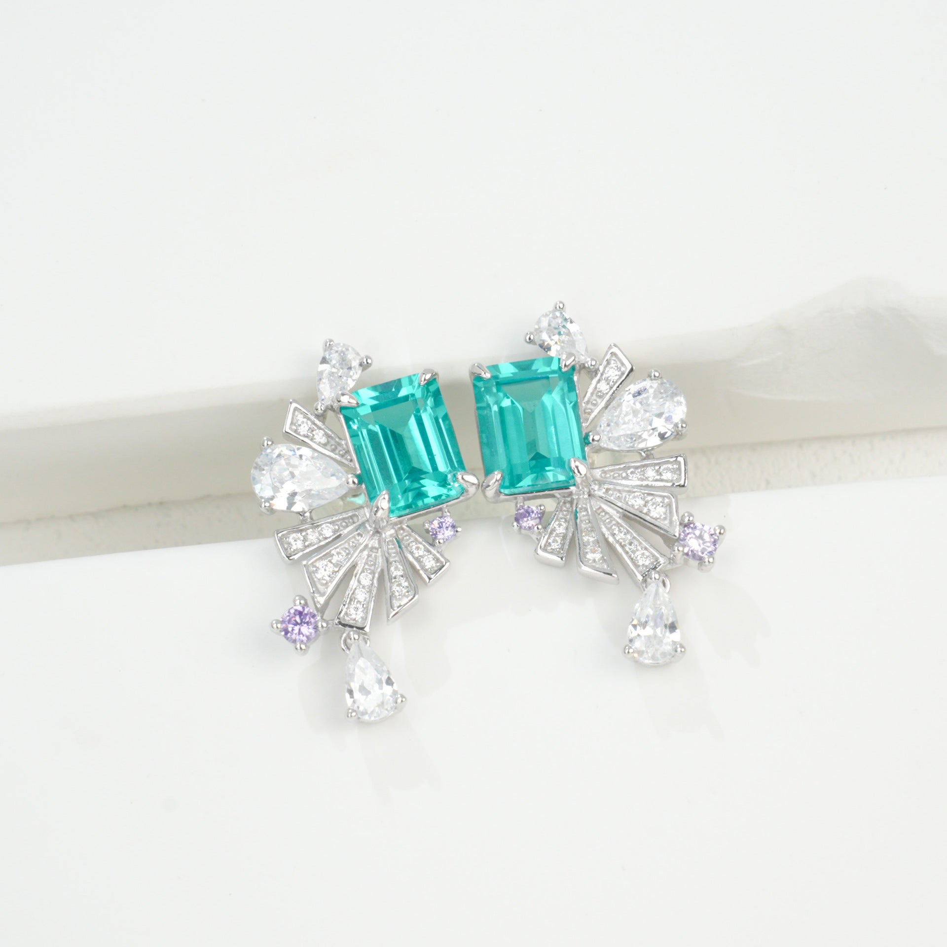 S925 Sterling Silver Lab Paraiba Square coloured Gemstone Multi-Diamond, Versatile - Photo 2