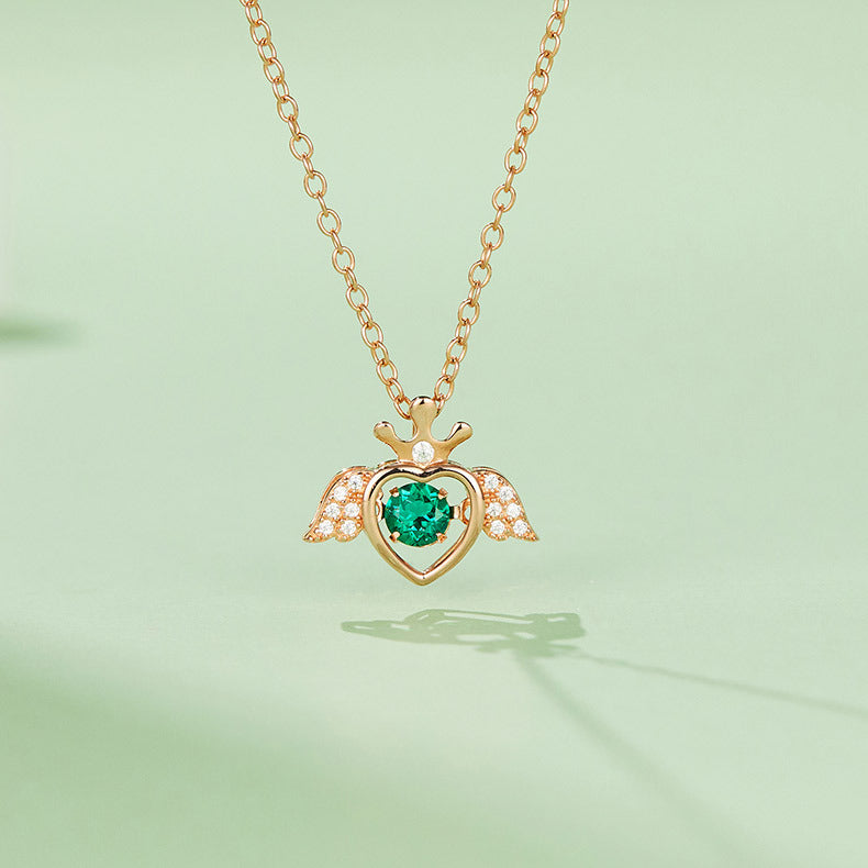 Lively Necklace 925 Silver Lab Emerald, Heart Simple Valentine - Photo 3