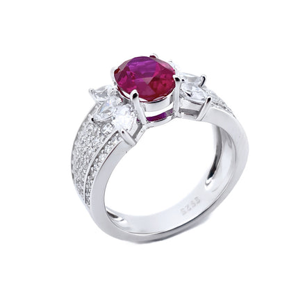 Lab Ruby Ring S925 Sterling Silver Diamond, Design Premium - Photo 5