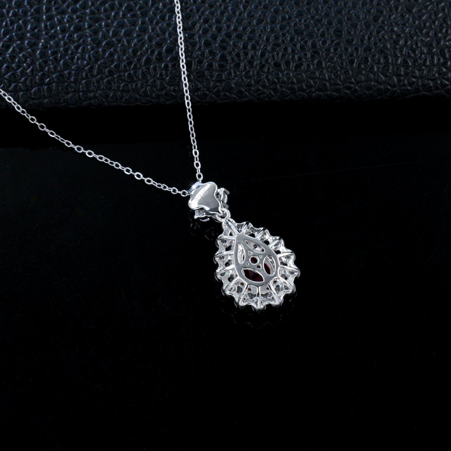 S925 Silver Pigeon Blood Lab Ruby Teardrop Halo Necklace, Premium Versatile Gift - Photo 4