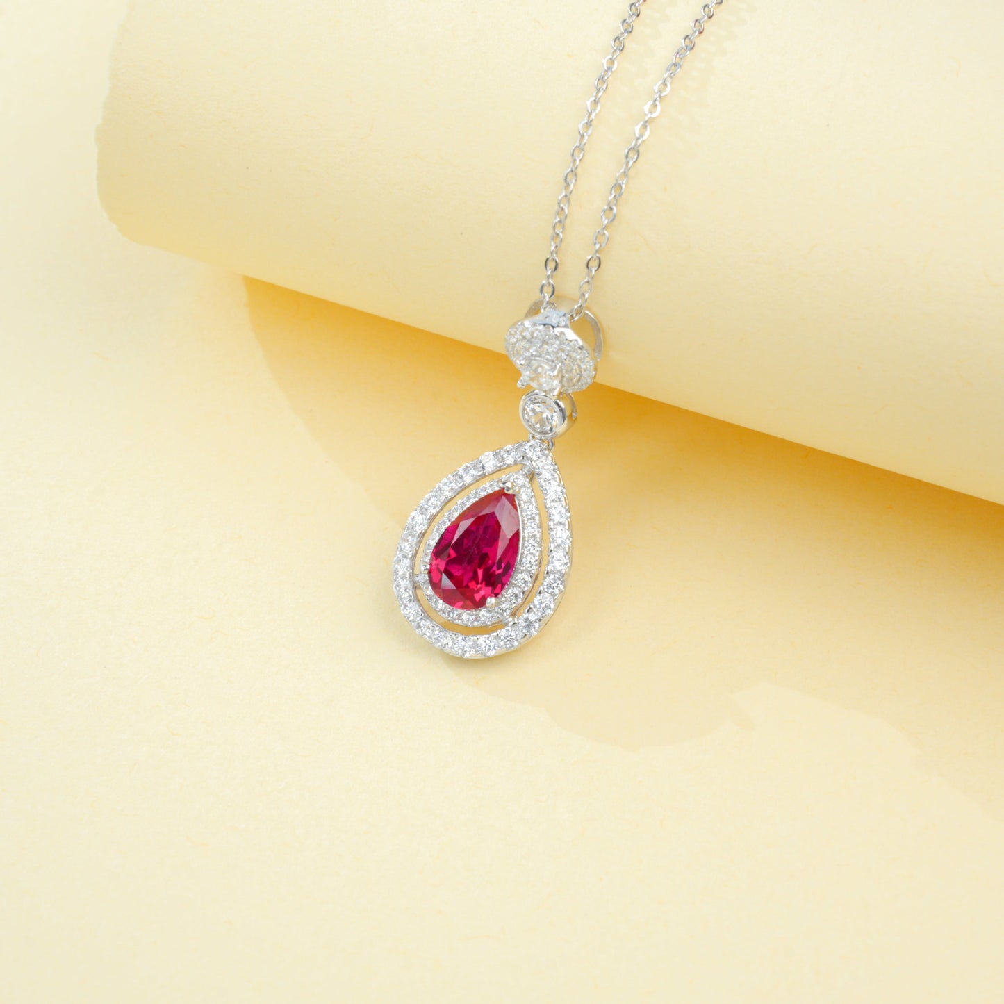 925 Sterling Silver Lab Ruby Necklace, Elegant Versatile Gift for Women - Photo 3