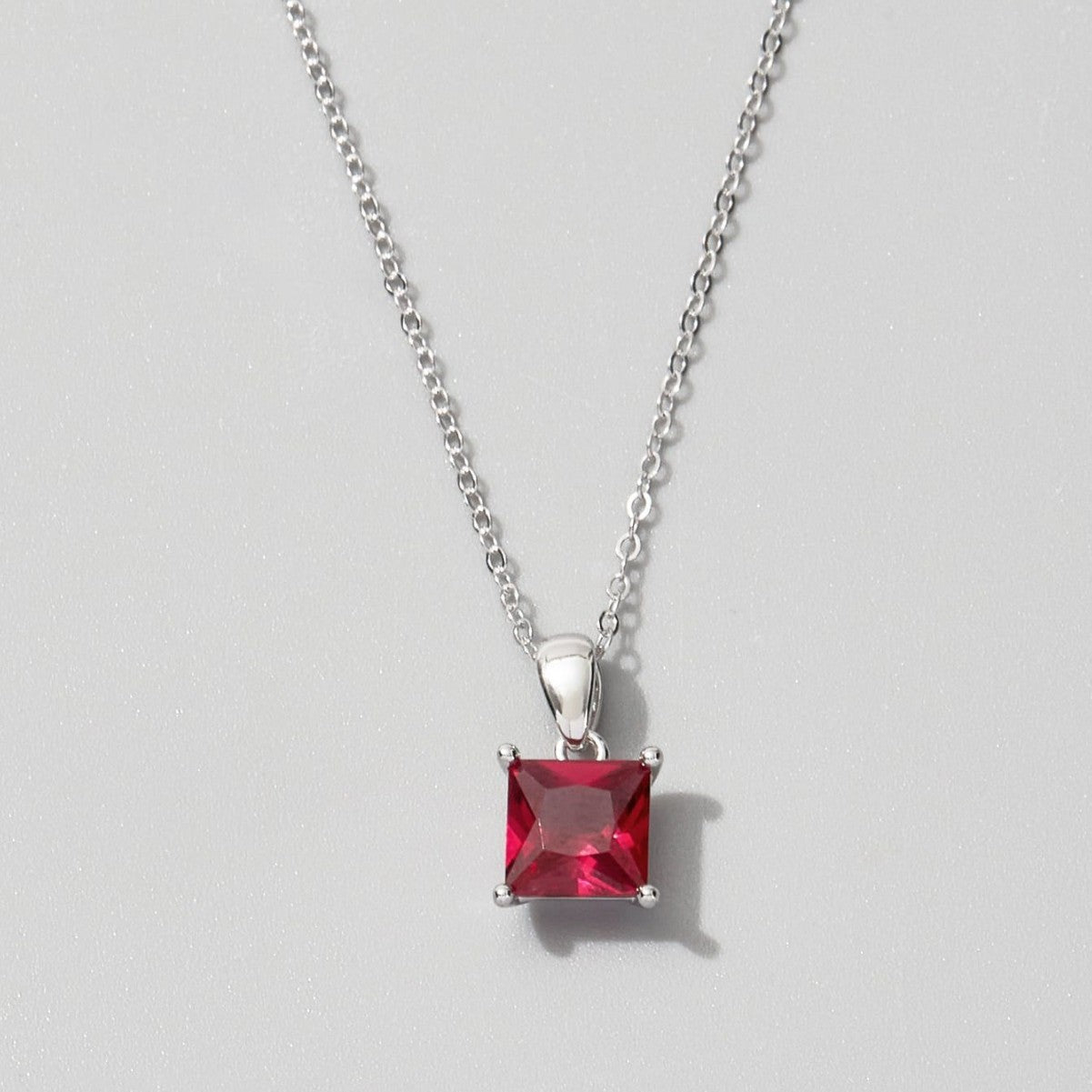 925 Sterling Silver Lab Ruby Rectangular Jewellery Set (Necklace, Ring, Earrings), Minimalist - Photo 3
