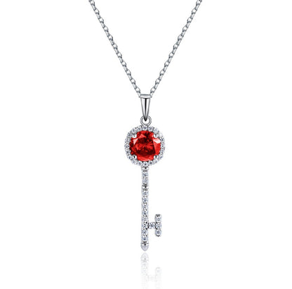 925 Sterling Silver Lab Ruby Key Pendant Choker Necklace, Versatile - Photo 6
