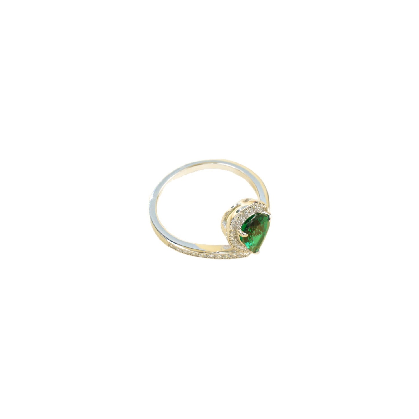 S925 Sterling Silver Lab Emerald Teardrop Pear Ring, Minimalist Designer - Photo 5