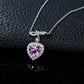 S925 Silver Heart Lab Pink Sapphire Necklace, Full Diamond Halo - Photo 3
