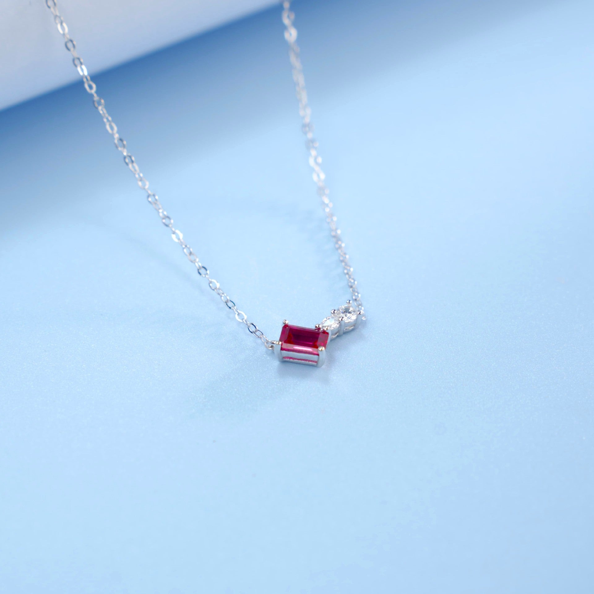 S925 Silver Pendant Pigeon Blood Ruby Necklace, Square Diamond Chain - Photo 5