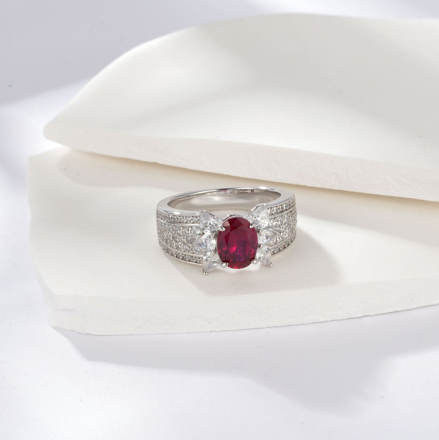 Lab Ruby Ring S925 Sterling Silver Diamond, Design Premium - Photo 3