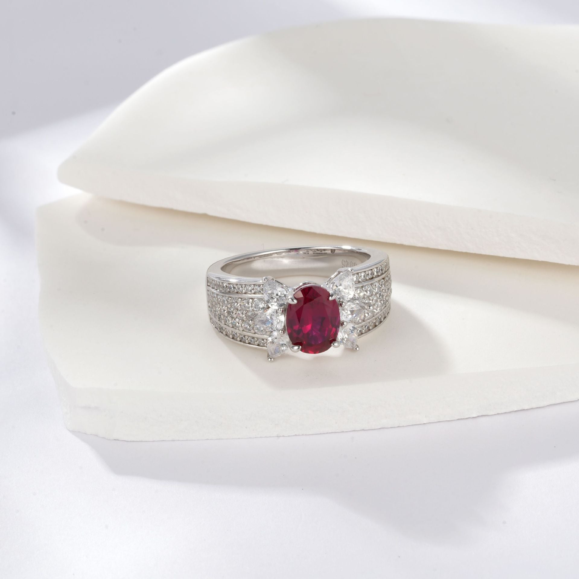 Lab Ruby Ring S925 Sterling Silver Diamond, Design Premium - Photo 3