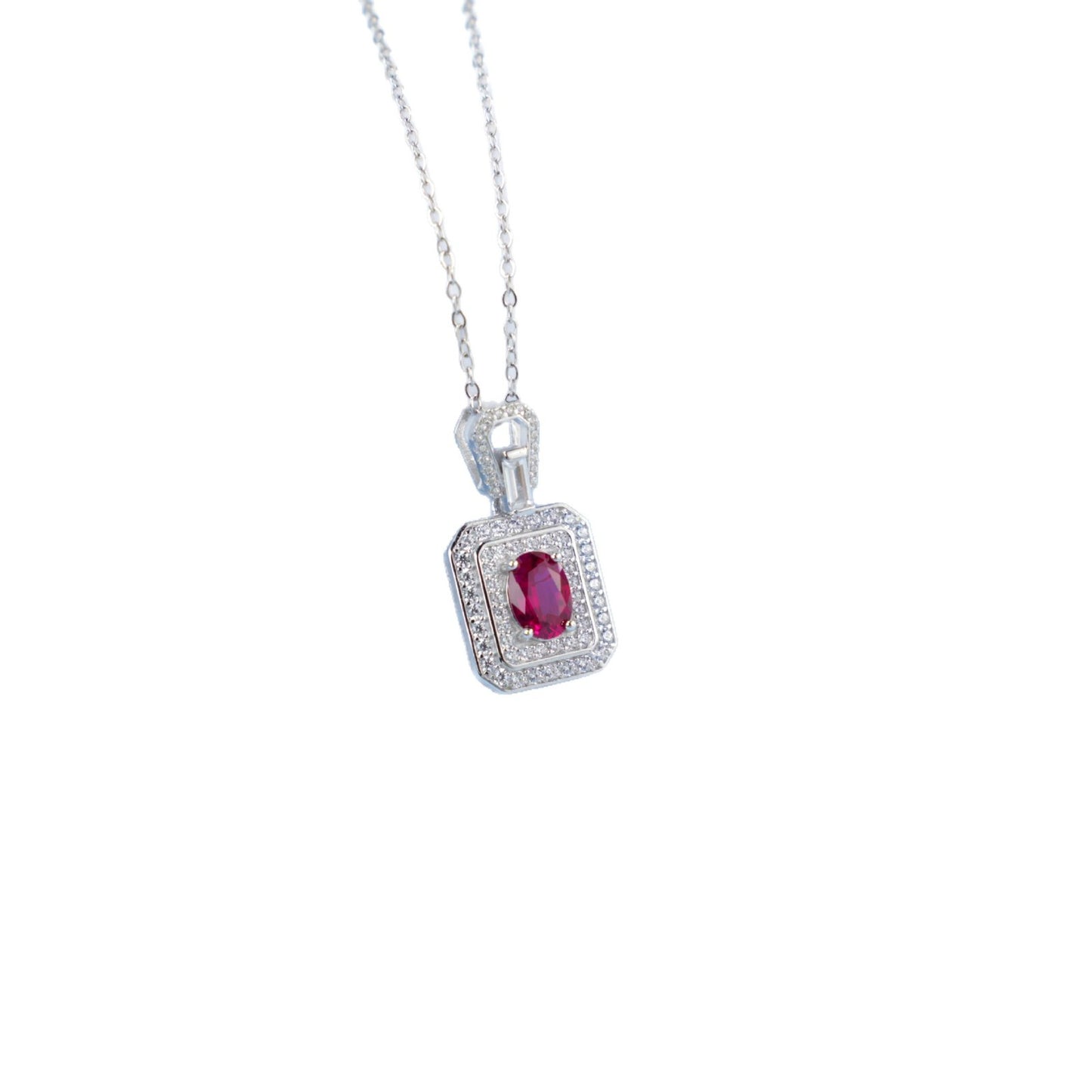 S925 Silver Lab Ruby Necklace, Bold Jewellery - Photo 5