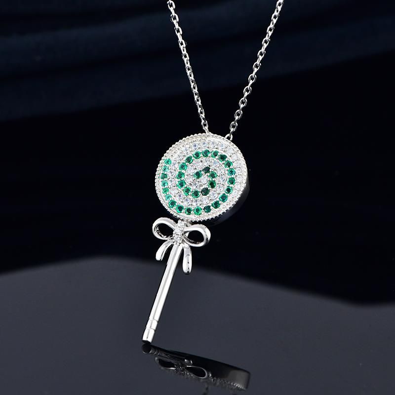 S925 Sterling Silver Lab Emerald Lollipop Pendant Choker, for Women - Photo 4