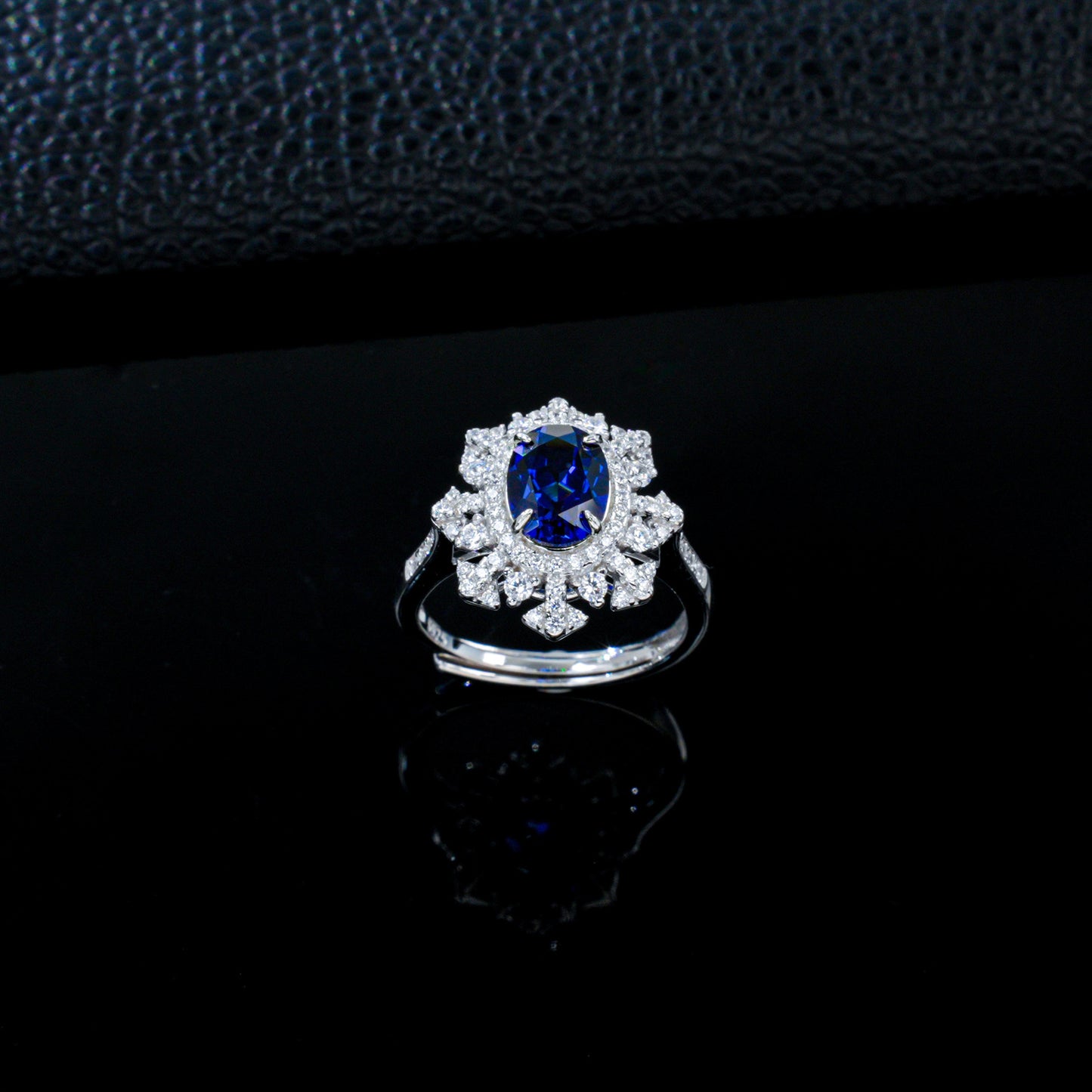 925 Sterling Silver Lab Sapphire Snowflake Ring, Premium Girlfriend Gift - Photo 4