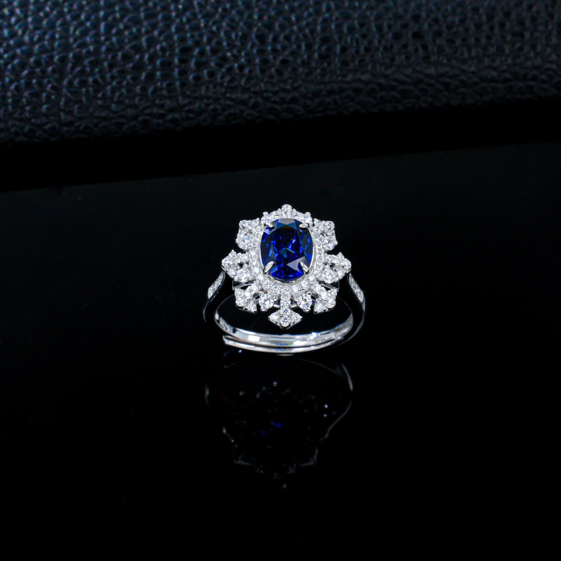 925 Sterling Silver Lab Sapphire Snowflake Ring, Premium Girlfriend Gift - Photo 4