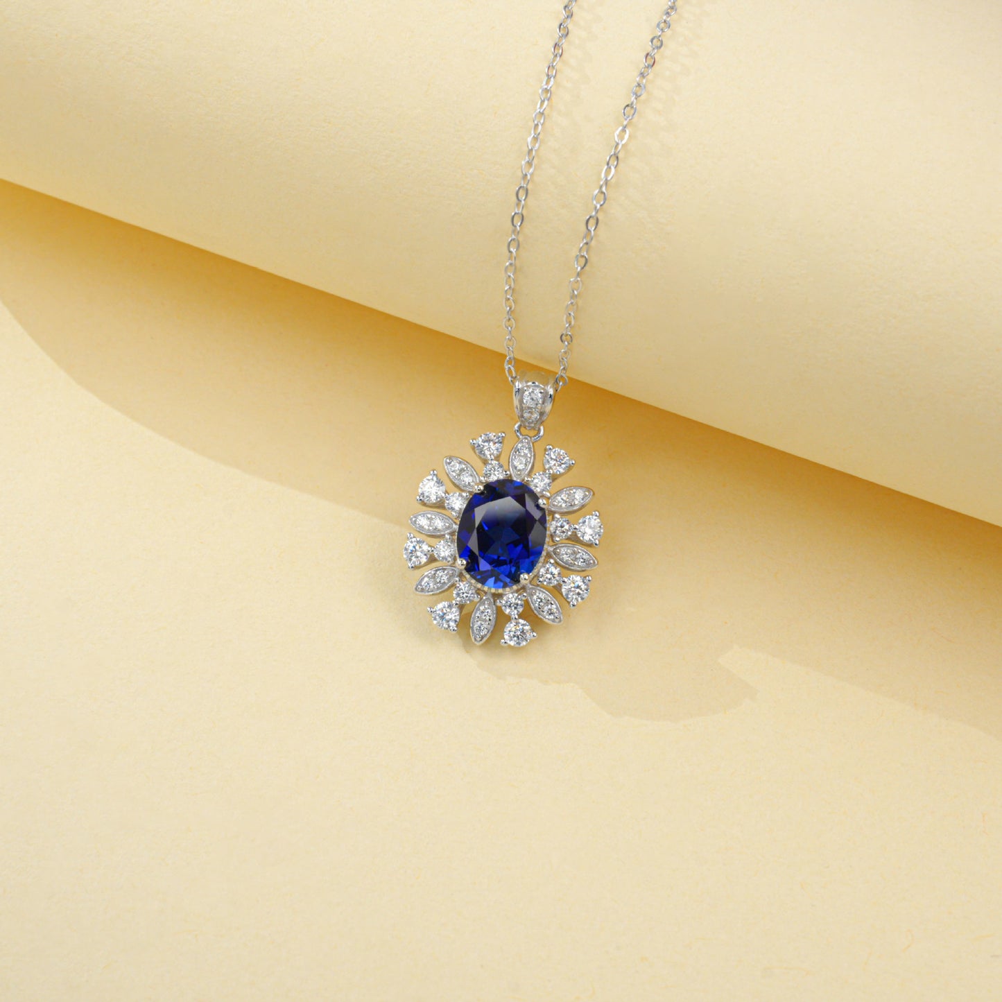 Luxurious Sapphire Halo Silver Choker, Sunflower Gemstone Pendant - Photo 3