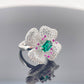 S925 Sterling Silver Gemstone Flower Ring, Designer Versatile Premium - Photo 2