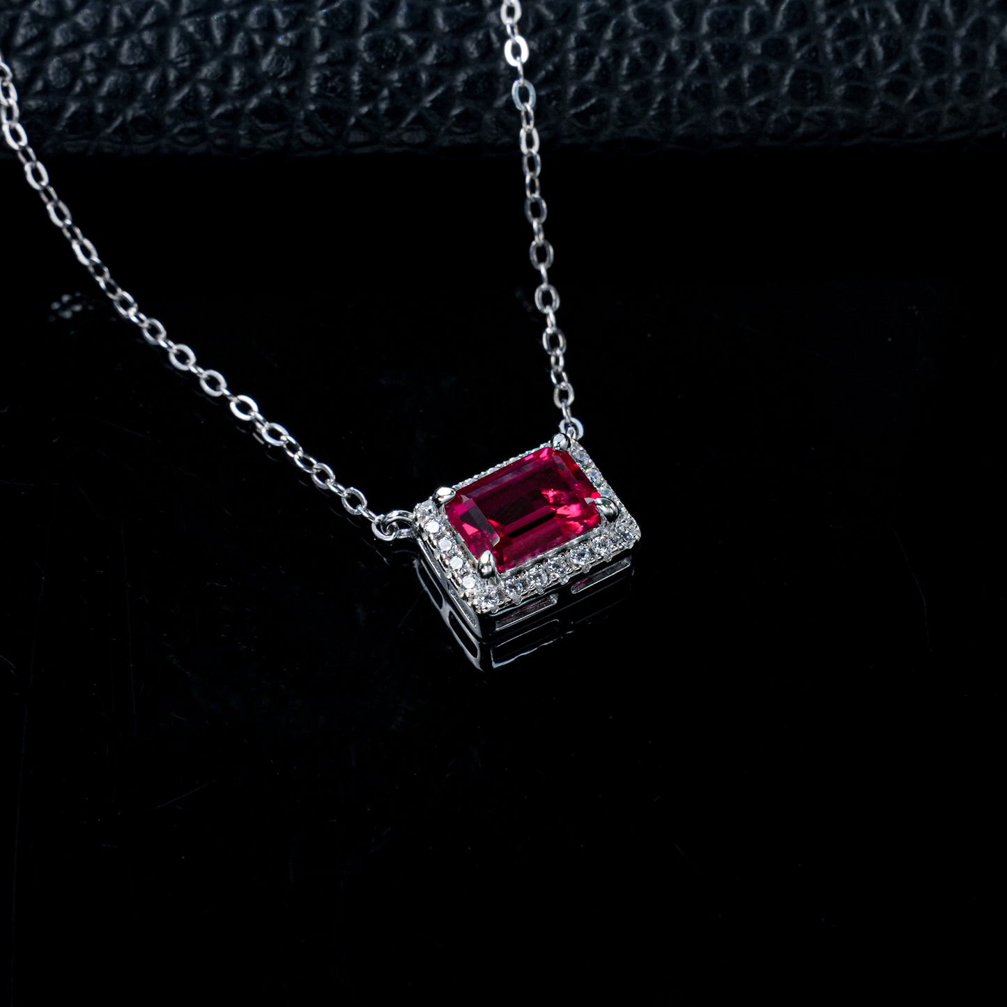 Old Money Style Square Lab Ruby Pendant S925 Sterling Silver Diamond Necklace, Premium - Photo 3