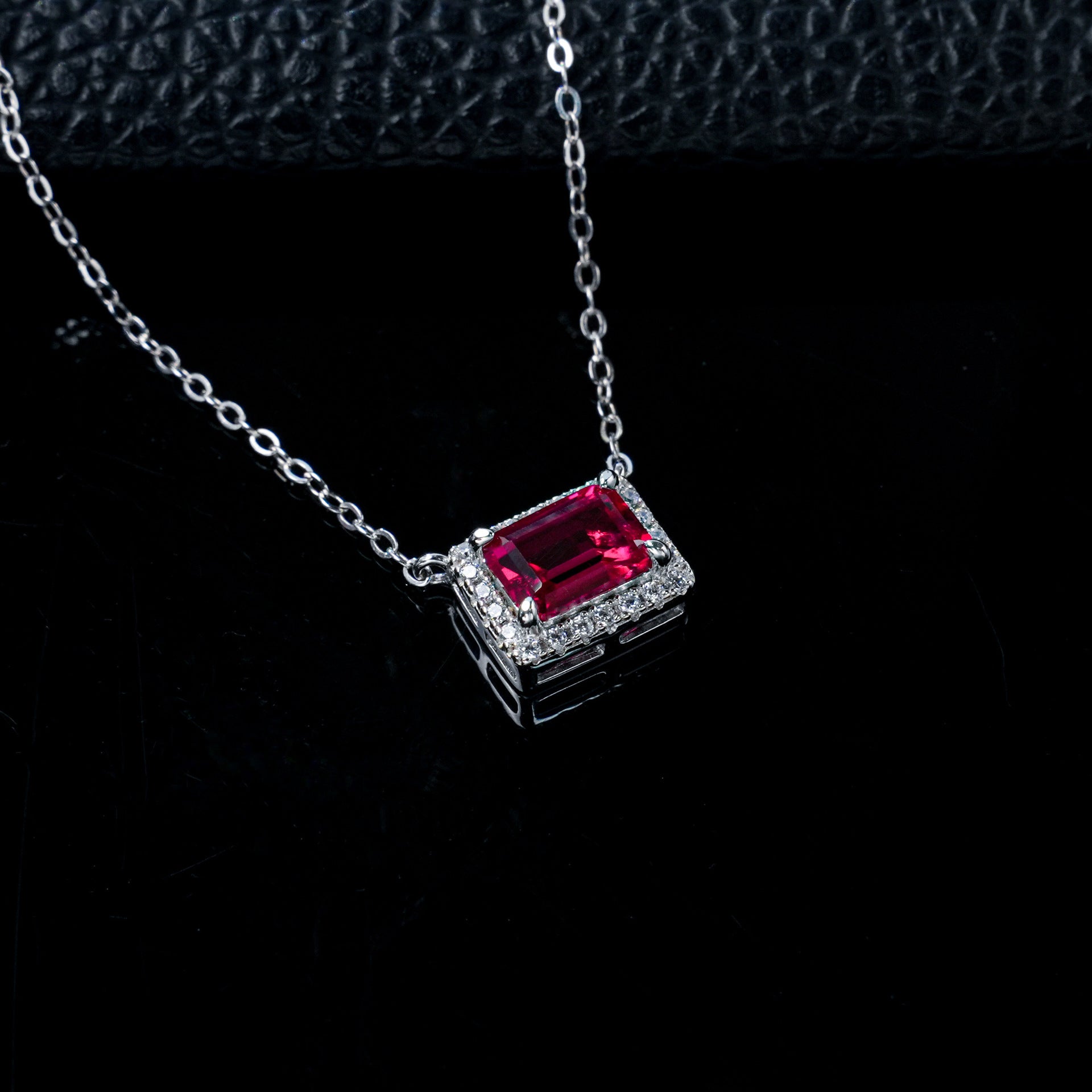 Old Money Style Square Lab Ruby Pendant S925 Sterling Silver Diamond Necklace, Premium - Photo 3