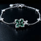 S925 Silver Four-Leaf Clover Lab Emerald Bracelet, Full Diamond Flower - Photo 3