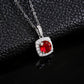 S925 Sterling Silver Lab Ruby Cushion Halo Micro-Pave Necklace, Minimalist for Women - Photo 4