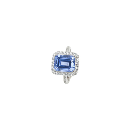 S925 Silver Lab Cornflower Sapphire Cut Halo, Versatile Women's Ring - Photo 5