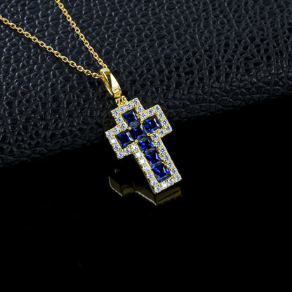 S925 Silver Lab Sapphire Pendant, Diamond Halo Vintage - Photo 2