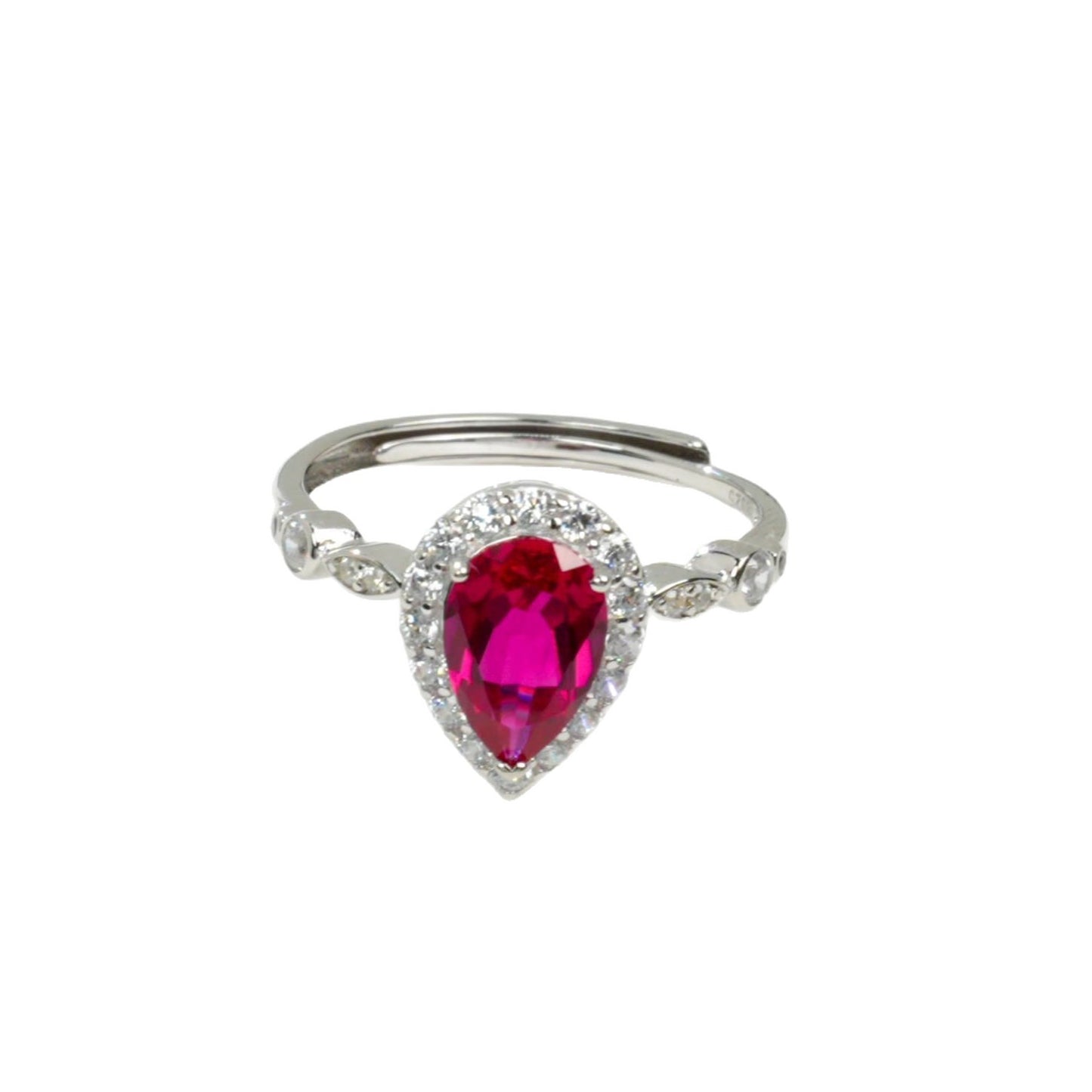 S925 Sterling Silver Lab Ruby Teardrop Pave Pear Ring, for Women - Photo 5