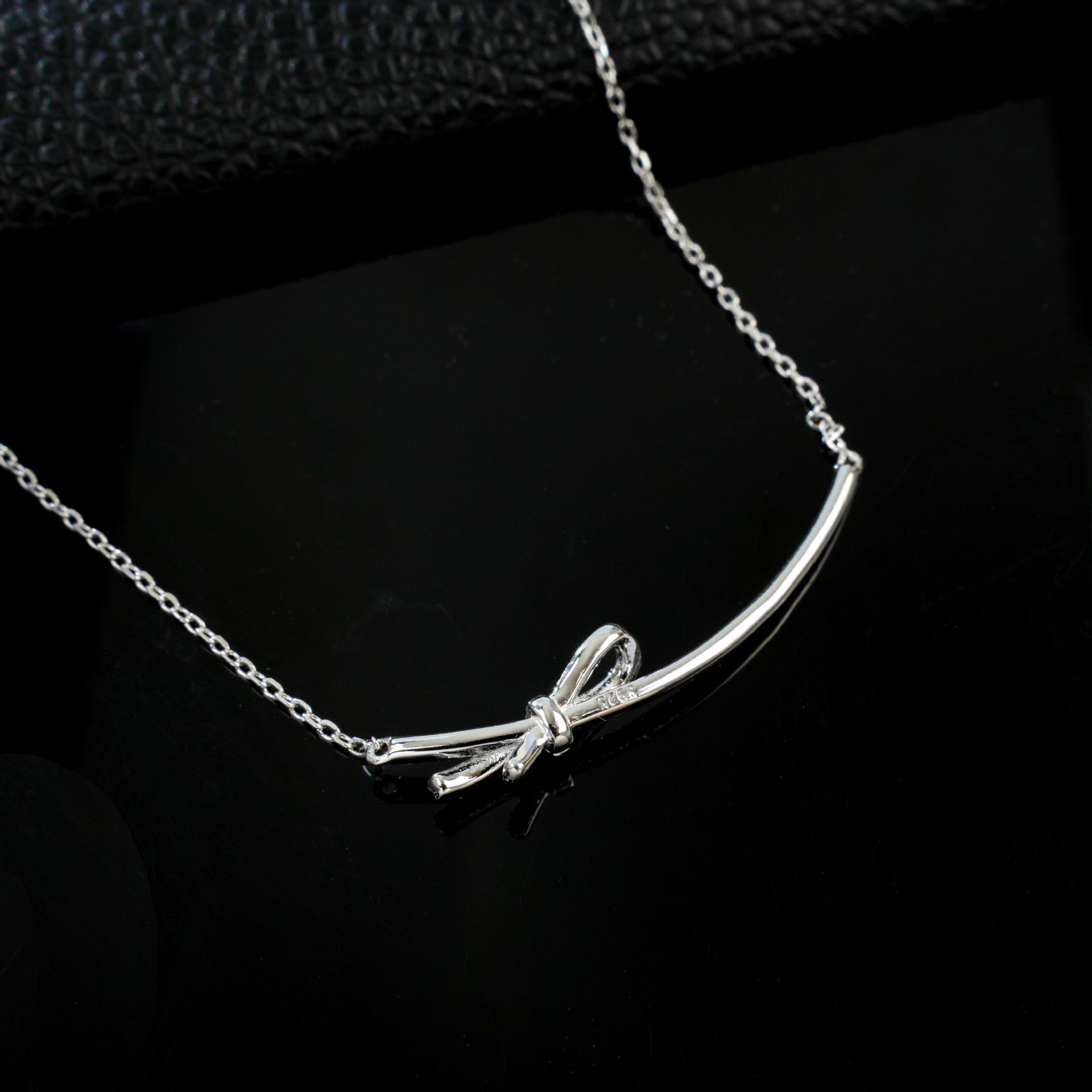 Exquisite Asymmetric Bow Full Diamond Silver Necklace, Choker Valentines Birthday - Photo 4